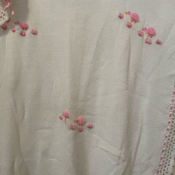 Nordstrom Made in Italy Handmade White and Pink Acrylic Baby Blanket 32x38 - Picture 13 of 16